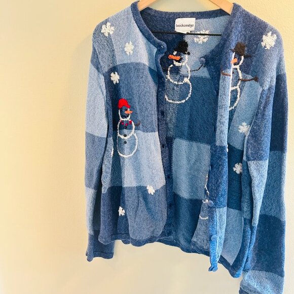 Breckenridge Snowman Cardigan Womens Size Large Vintage Blue Applique Sweater - Picture 10 of 11